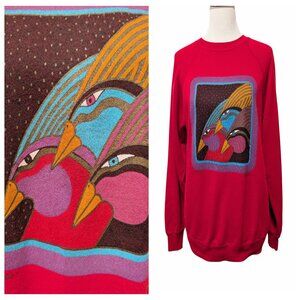 Laurel Burch Vintage Womens Size M Red Night Birds Graphic Crew Neck Sweatshirt